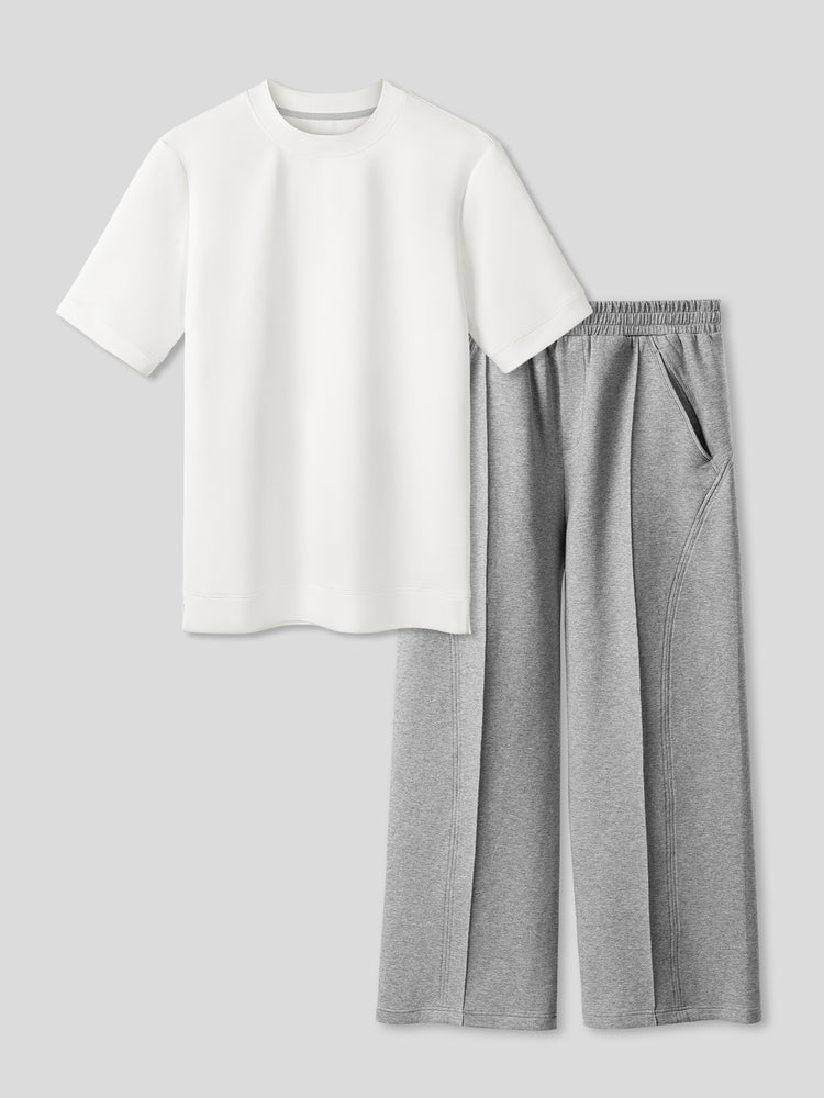 Modal Blend Short Sleeve Tee And Cozyapscer Straight Leg Pant Set | 