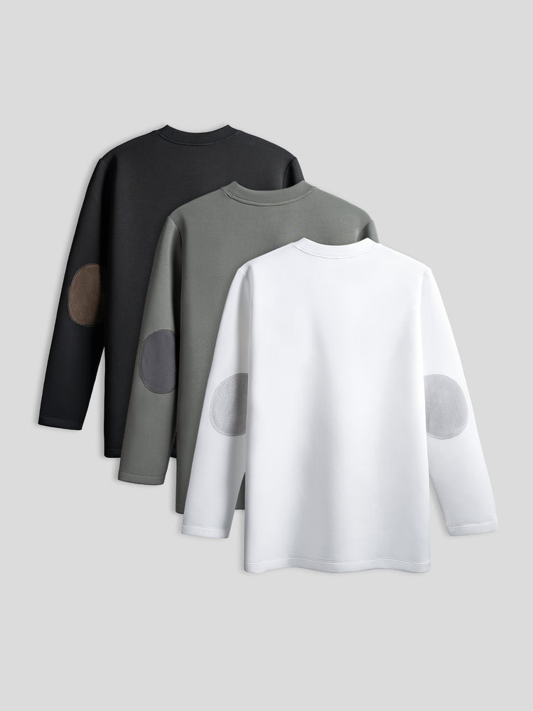 Modal Blend Elbow Patch Long Sleeve Multicolor Tee 3-Pack | 