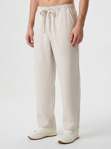 Natural Linen Straight Leg Trousers 32