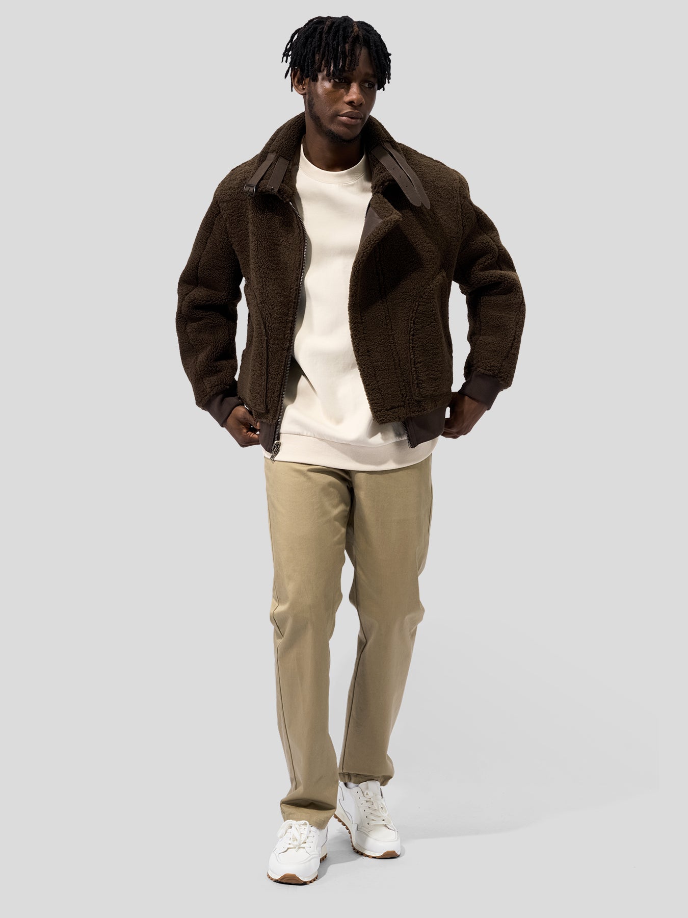 ‌Reversible Faux Shearling Zip Up Windproof High Collar Jacket‌