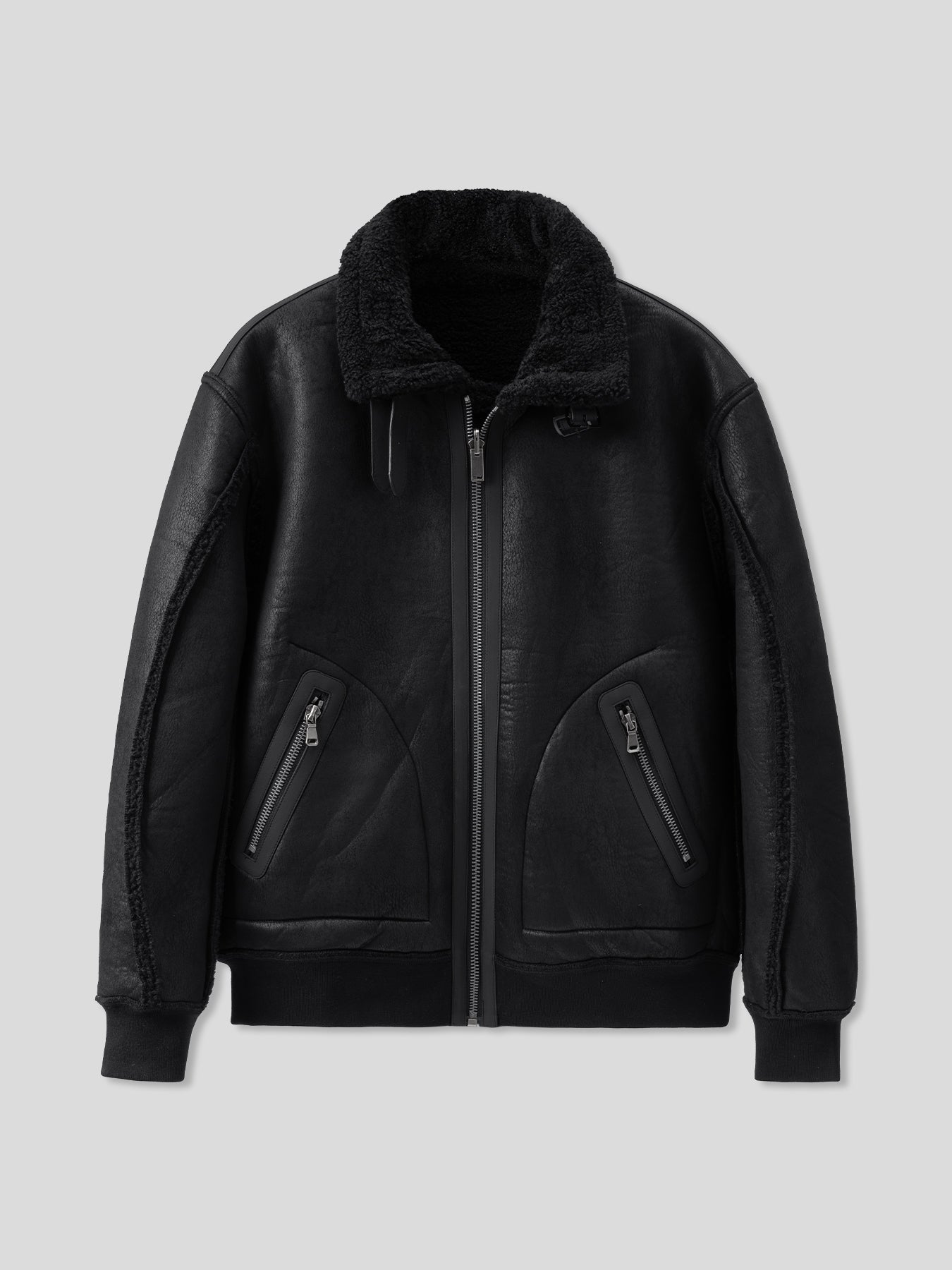 ‌Reversible Faux Shearling Zip Up Windproof High Collar Jacket‌