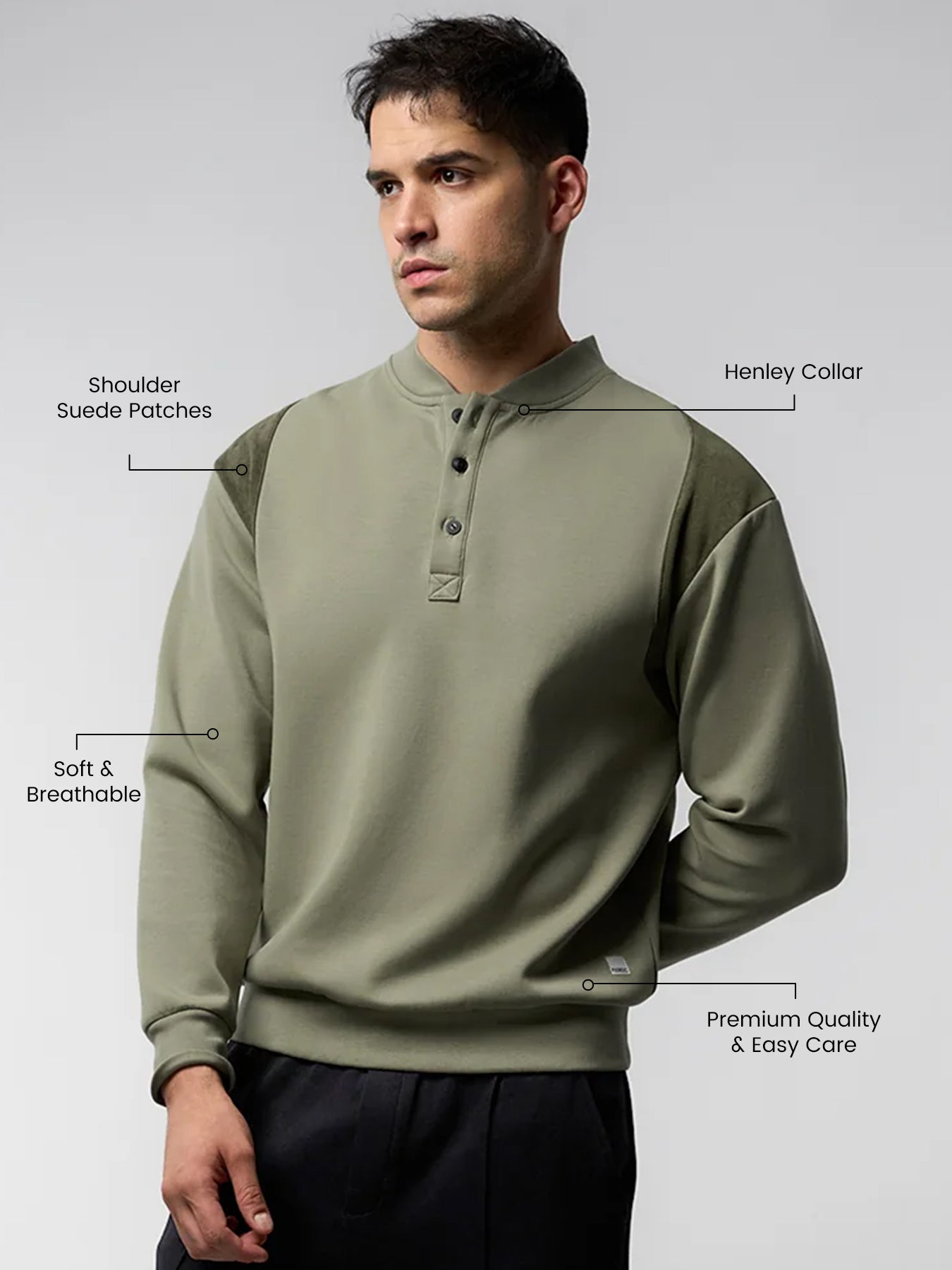 CozySpacer SuedePatch Button Sweatshirt