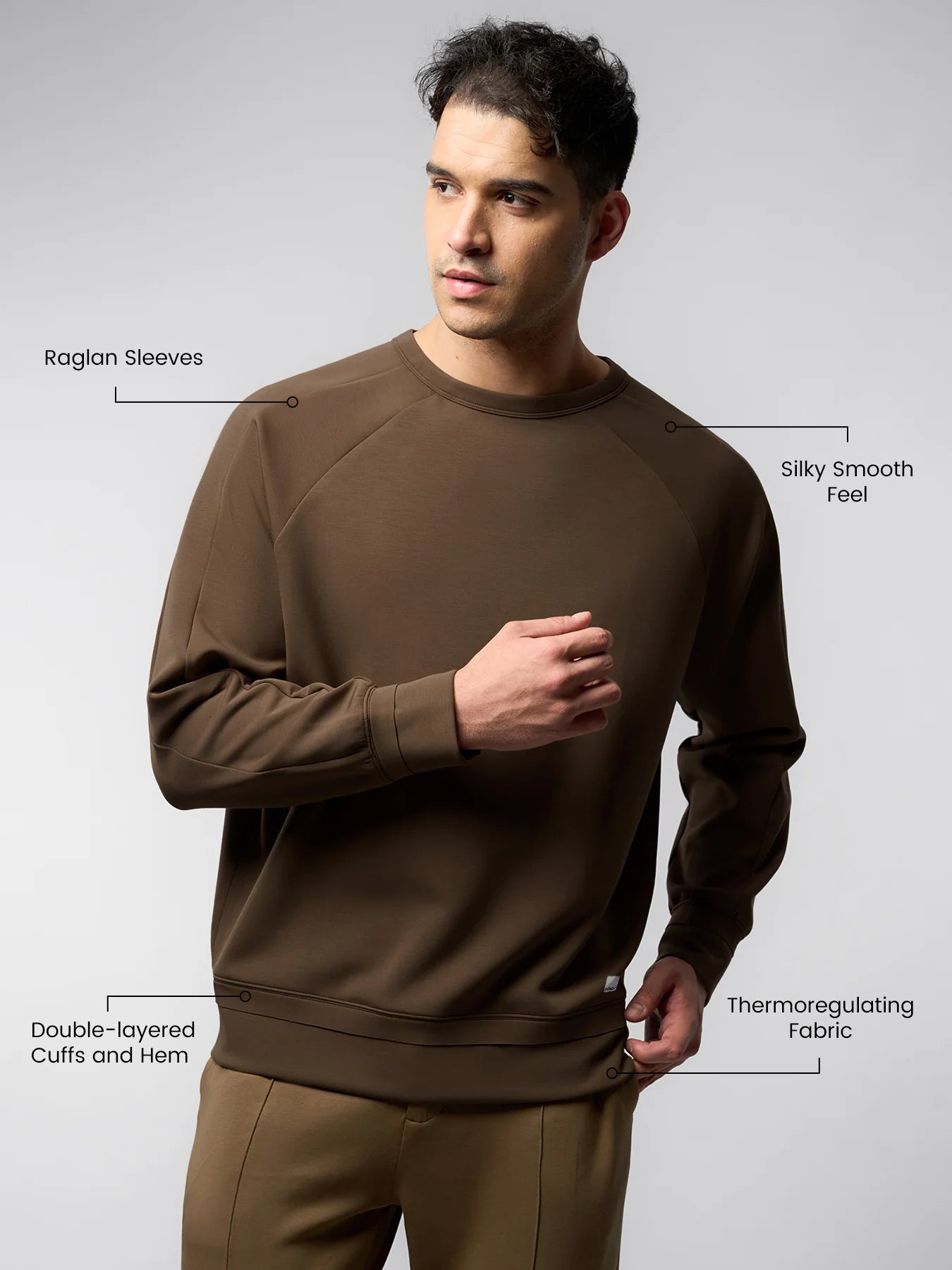 Modal Blend Raglan Sweatshirt Soft Stretch Leisure