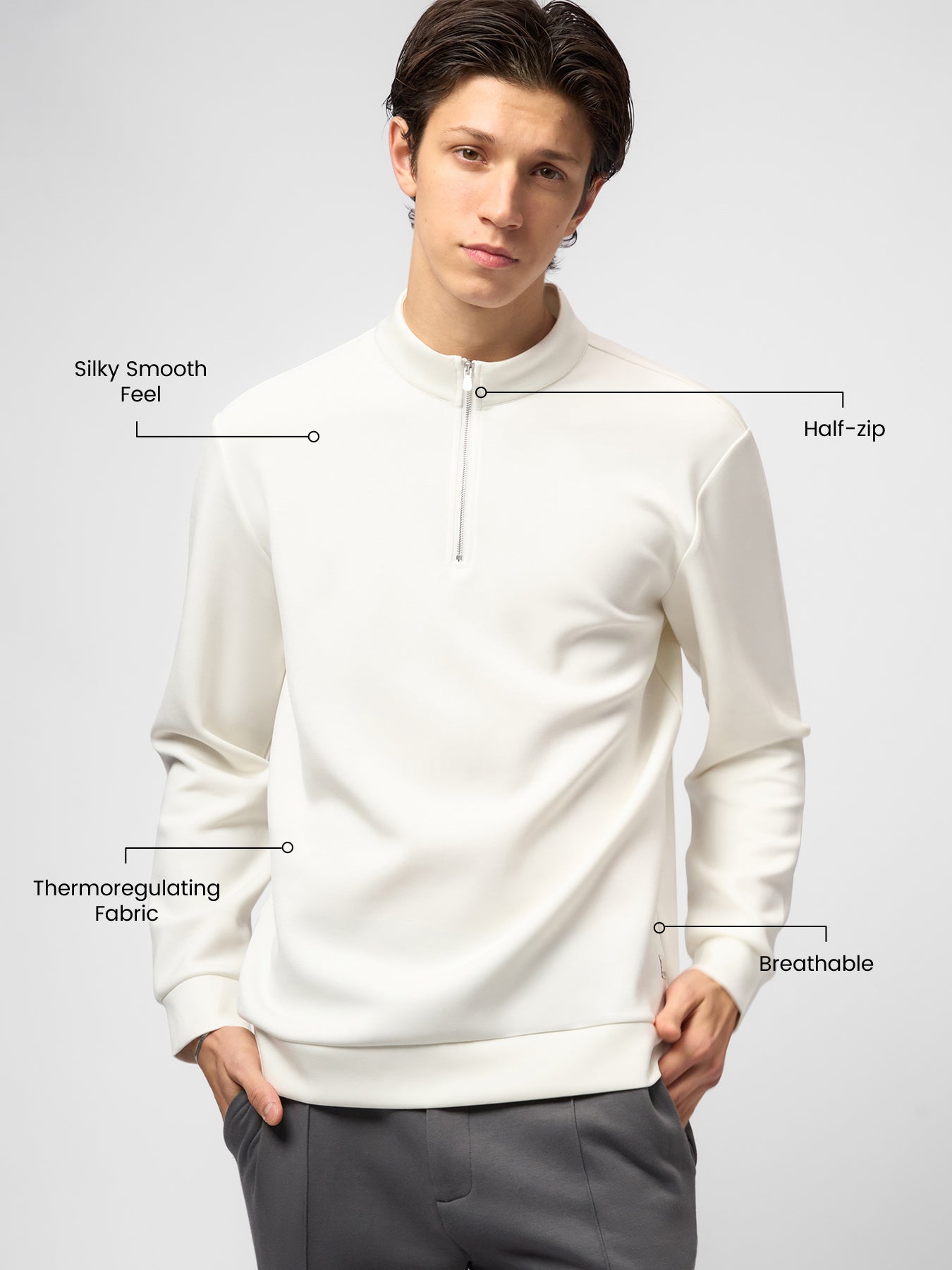 Modal Blend Half-Zip Mock Neck Long Sleeve Tee