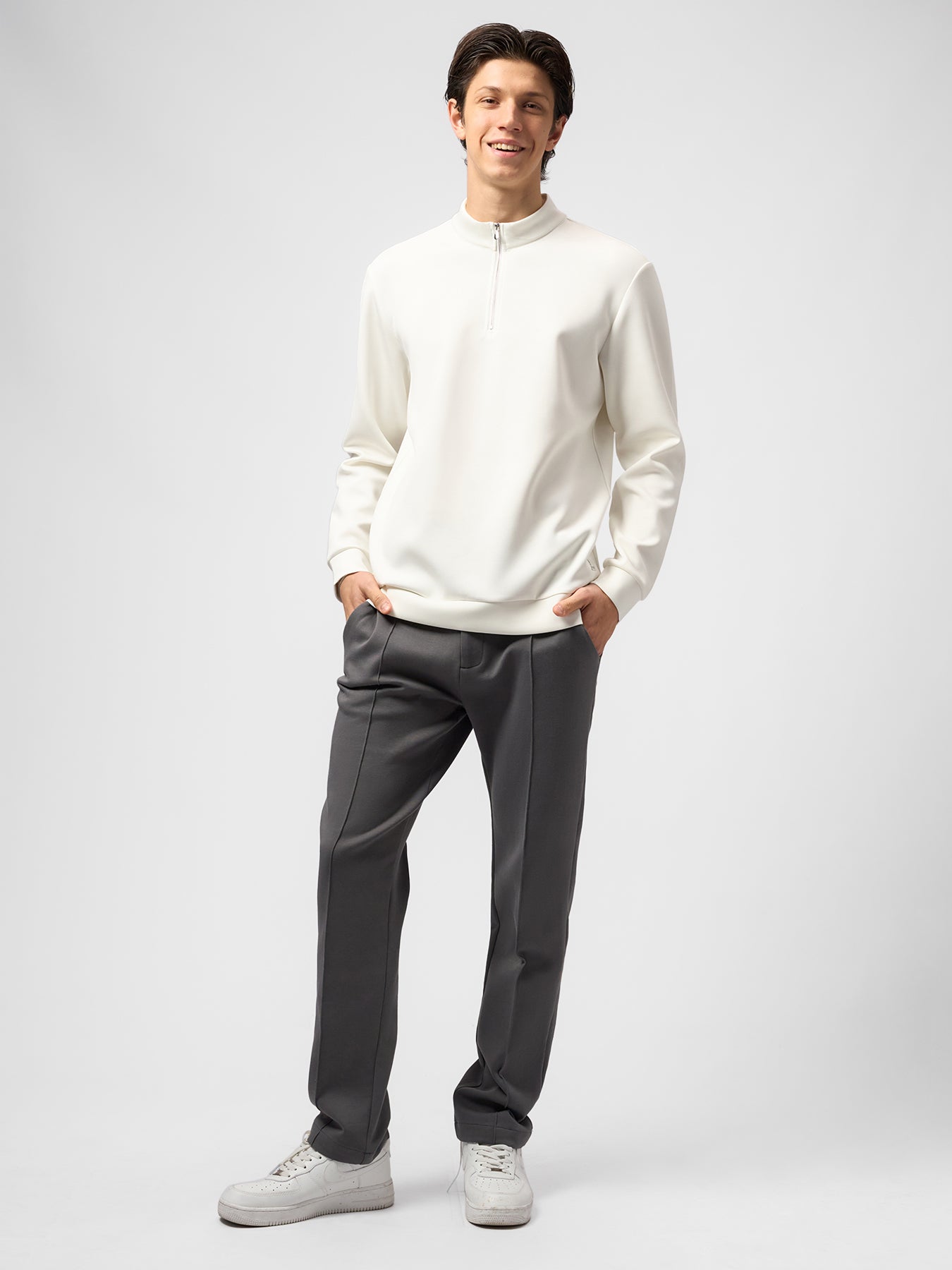 Modal Blend Half-Zip Mock Neck Long Sleeve Tee