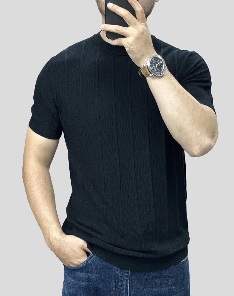 GentleKnit Breathable Striped Short Sleeve Knitted T-Shirt | 