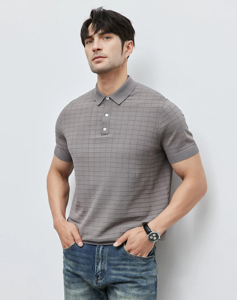 GentleKnit Checkered Short Sleeve Knitted Polo | 