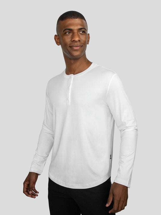 Fioboc Men's Premium Moisture Wicking Shirts Long Sleeve Henley DropCut Tee Plain Tshirts