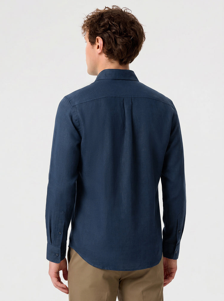 Natural Linen Long Sleeve Pocket Shirt