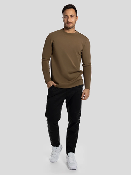 Modal Blend Elbow Patch Long Sleeve Tee:Slim Fit