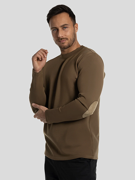 Modal Blend Elbow Patch Long Sleeve Tee:Slim Fit