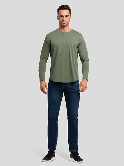 StaySmooth Long Sleeve Henley Drop-Cut Tee