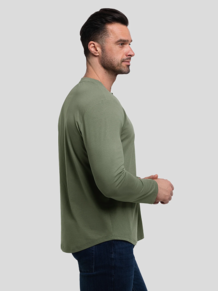 StaySmooth Long Sleeve Henley Drop-Cut Tee