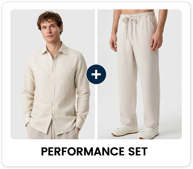 Leisure Linen Long Sleeve Pocket Shirt And Straight Leg Trouser 32" Set