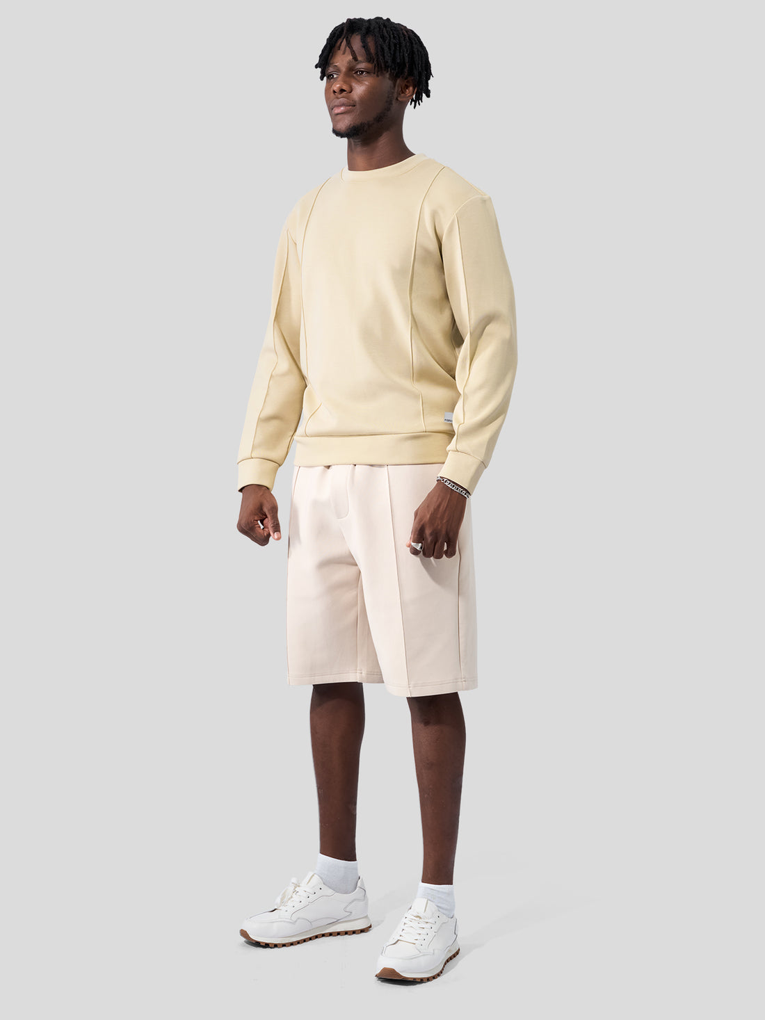 Modal Blend Crew Neck Sweatshirt Panel Stitching Design