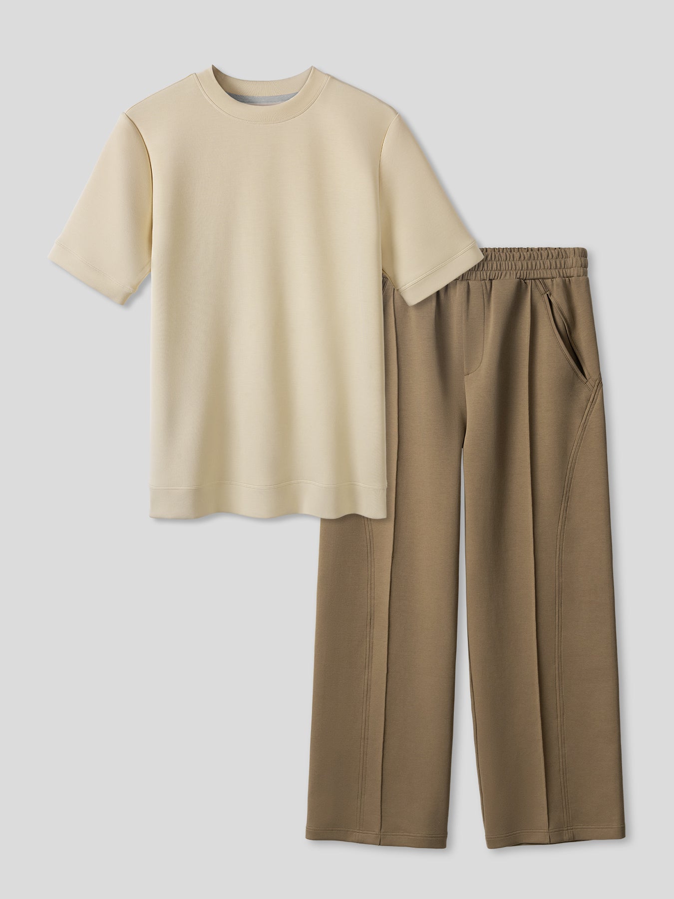Modal Blend Short Sleeve Tee And Cozyapscer Straight Leg Pant Set