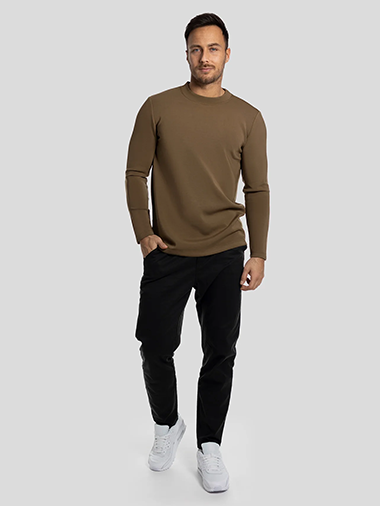 Modal Blend Elbow Patch Long Sleeve Tee:Slim Fit