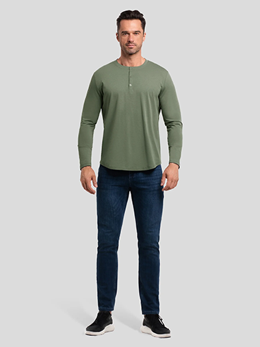 StaySmooth Long Sleeve Henley Drop-Cut Tee