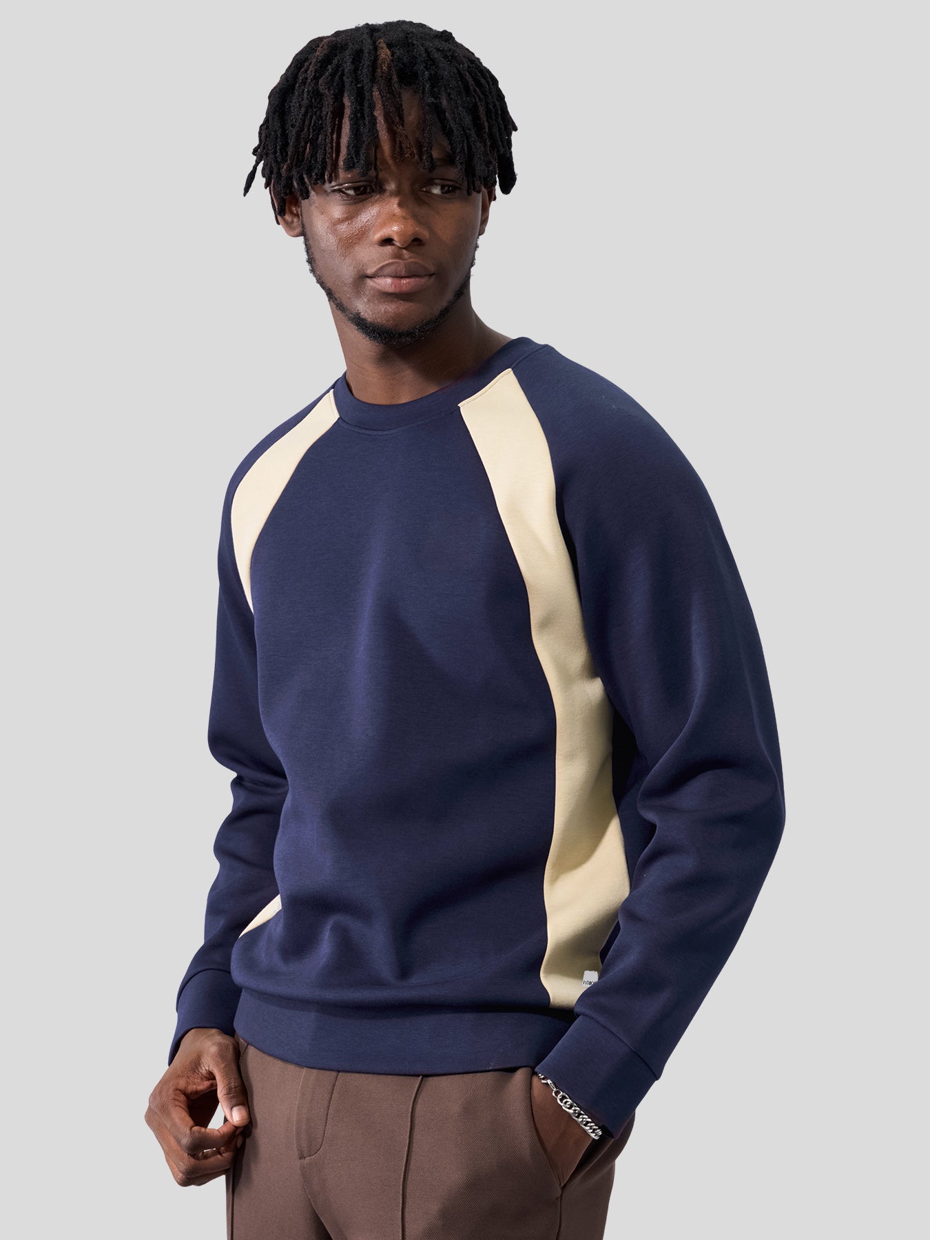 Modal Blend Crew Neck Contrast Color Sweatshirt Stretch