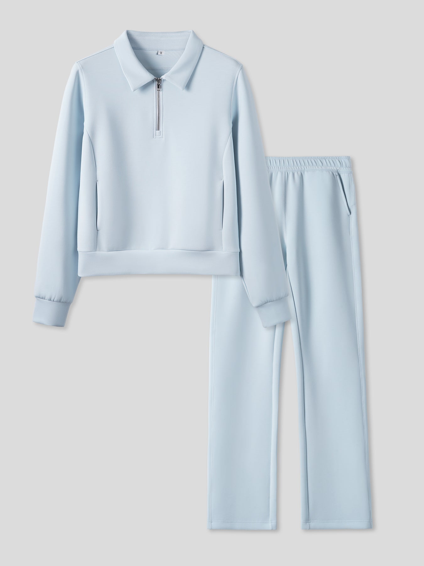 Women Modal Blend Collared Zip Tee And Drawstring Flare Pants Set