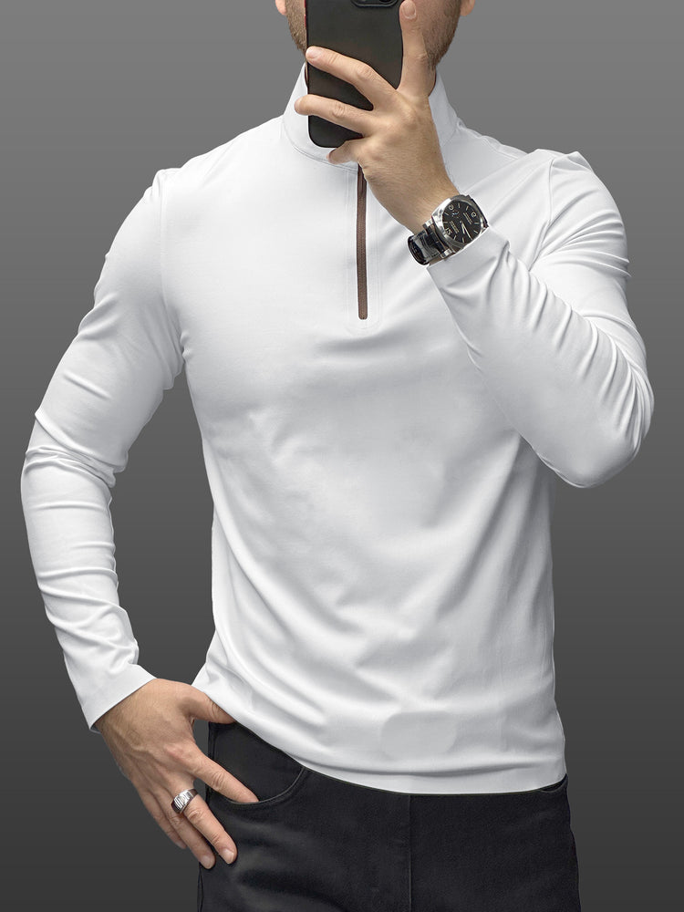 SmoothBlend Slim Fit Half Zip Mock Neck Tee: Zip Contrast Color | 