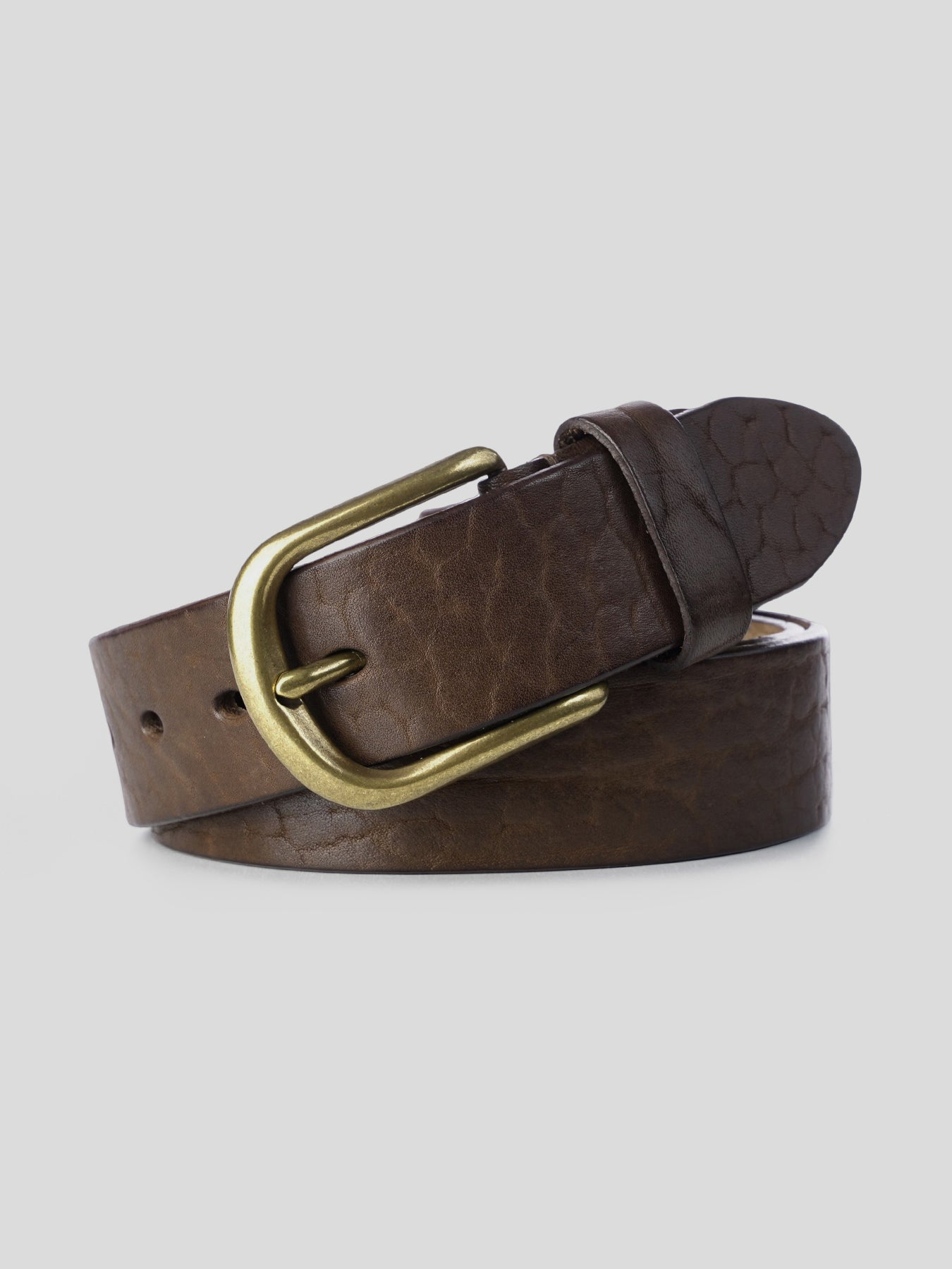 Fioboc Brass Buckle Leather Dress Belt, Coffee / 120cm