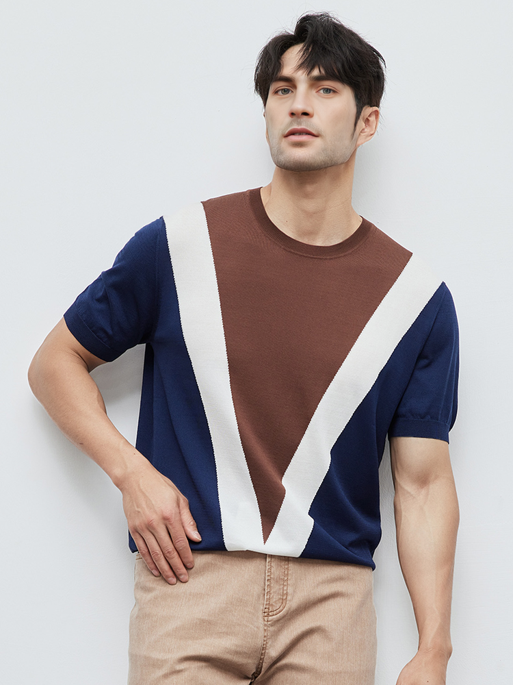 CoolKnit Breathable Contrast Color Short Sleeve Knitted T-Shirt | 