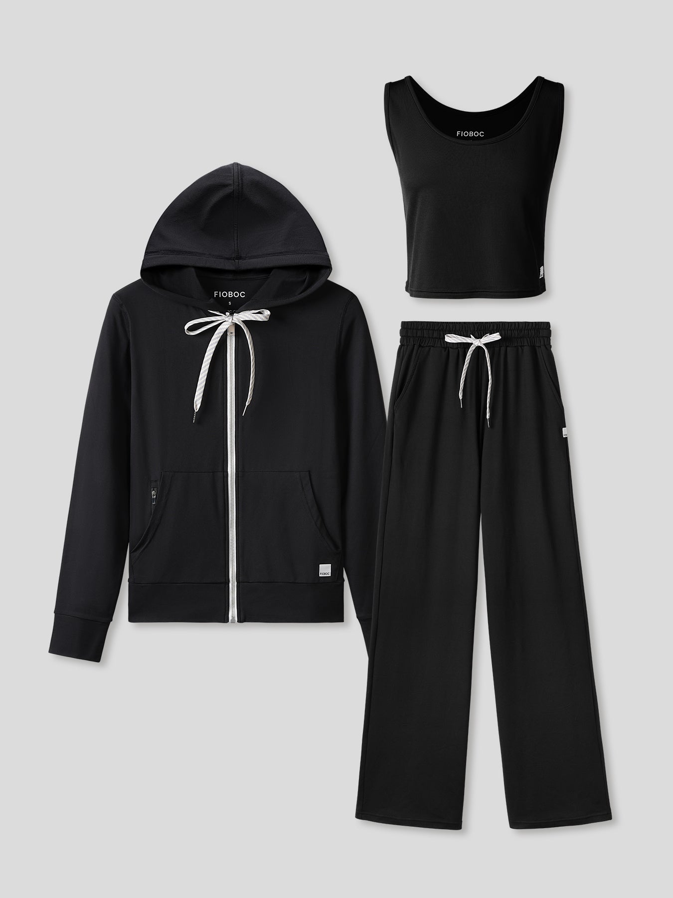 Women Velou Tank, Full Zip Hoodie &amp; Wide Leg Pant 3-piece Set