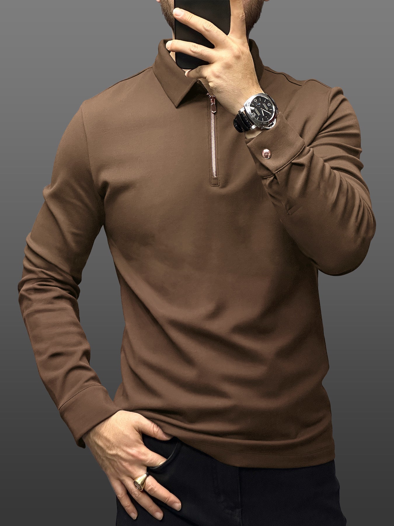 Modal Blend Long Sleeve Half Zip Polo