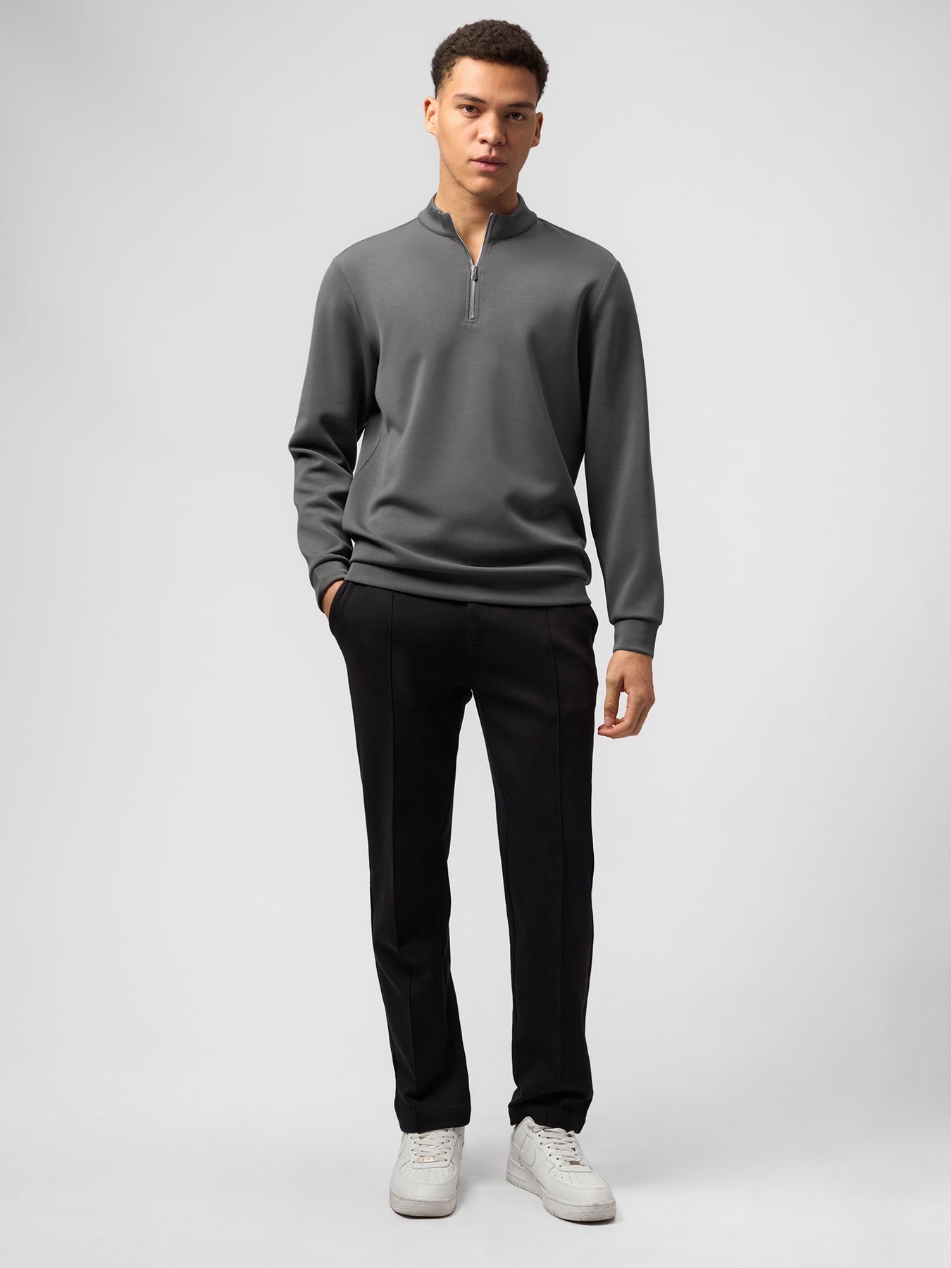 Modal Blend Half-Zip Mock Neck Long Sleeve Tee