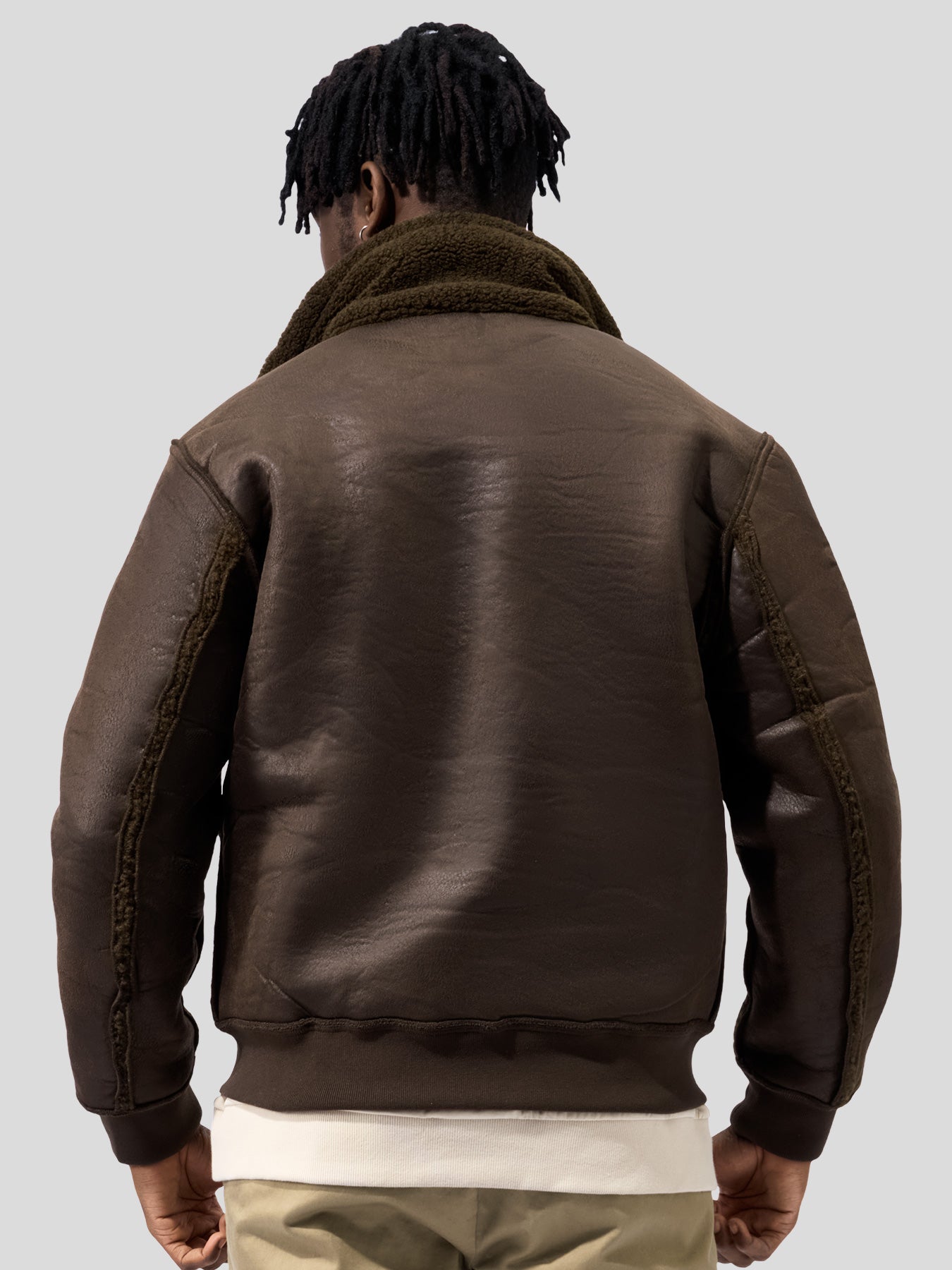 ‌Reversible Faux Shearling Zip Up Windproof High Collar Jacket‌