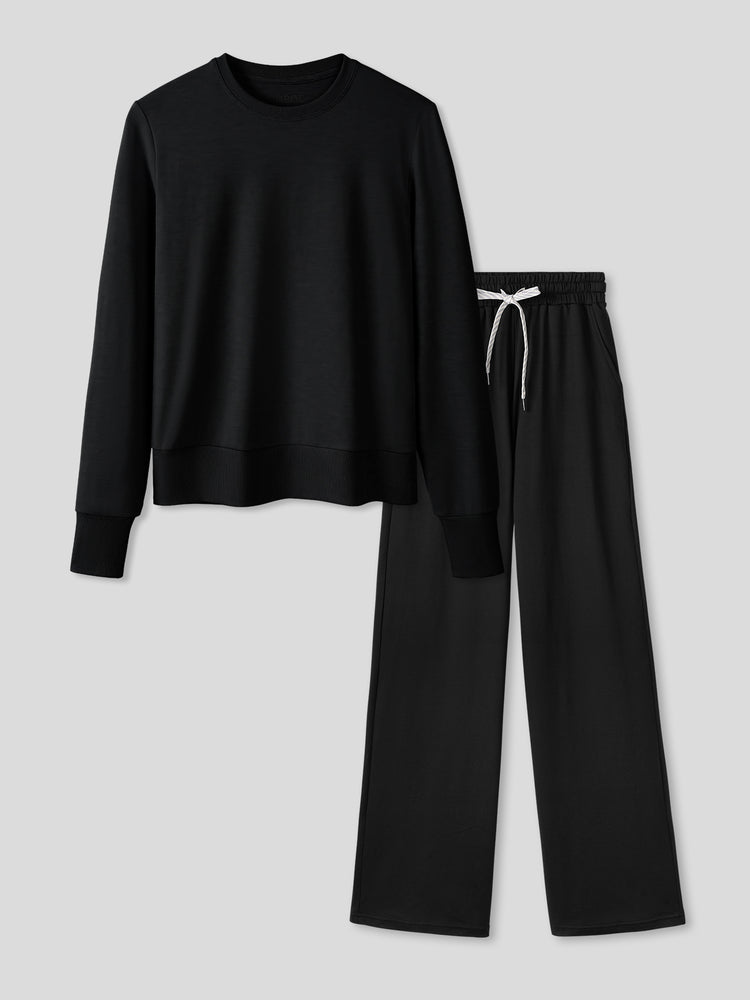 Women Velou Long Sleeve Tee and Wide Leg Pant Set | 