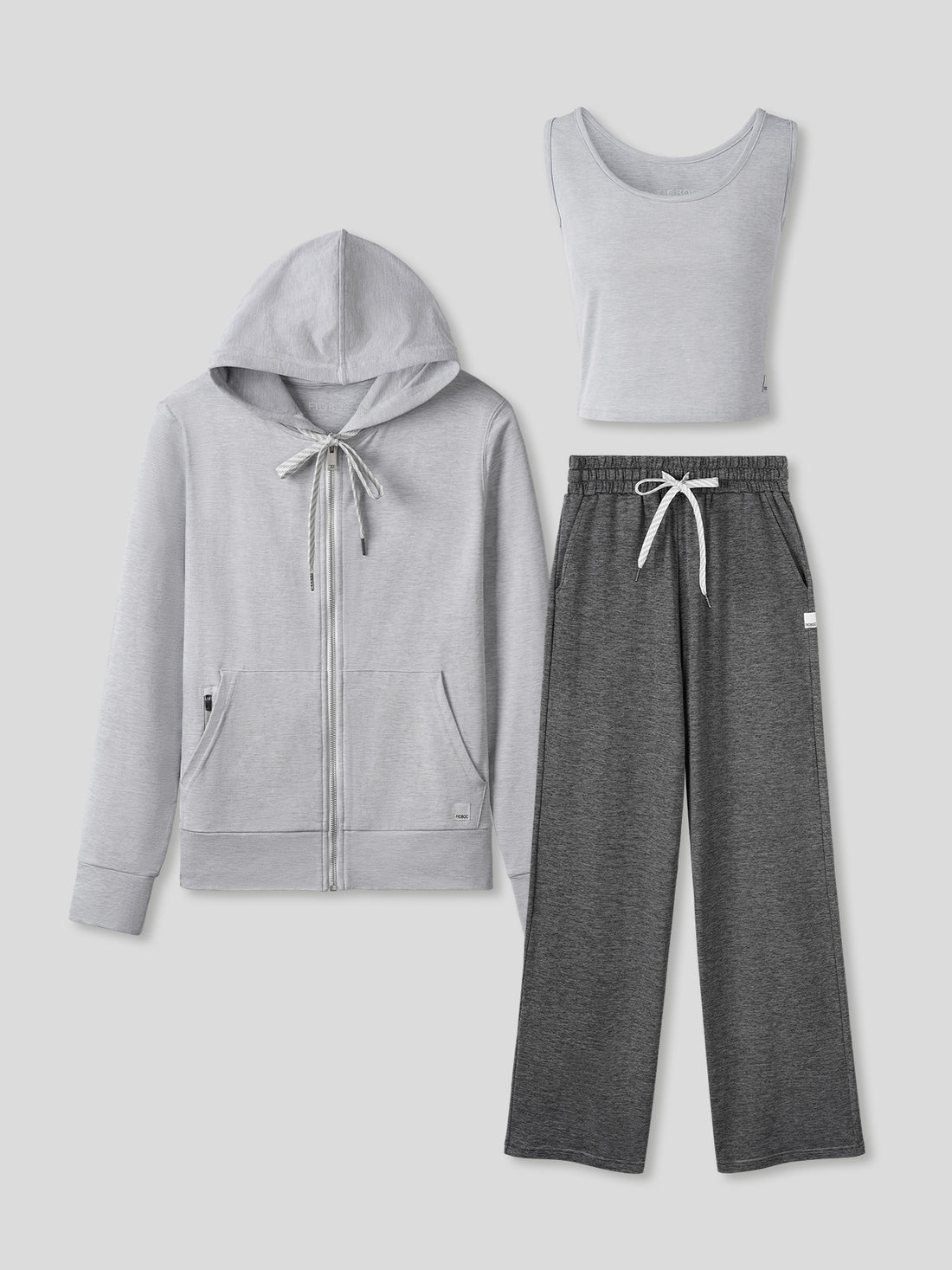 Women Velou Tank, Full Zip Hoodie & Wide Leg Pant 3-piece Set | 