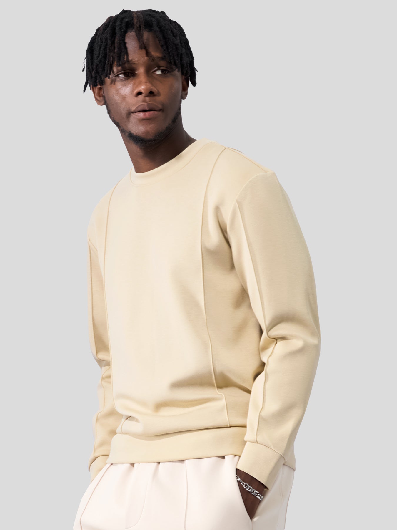 Modal Blend Crew Neck Sweatshirt Panel Stitching Design