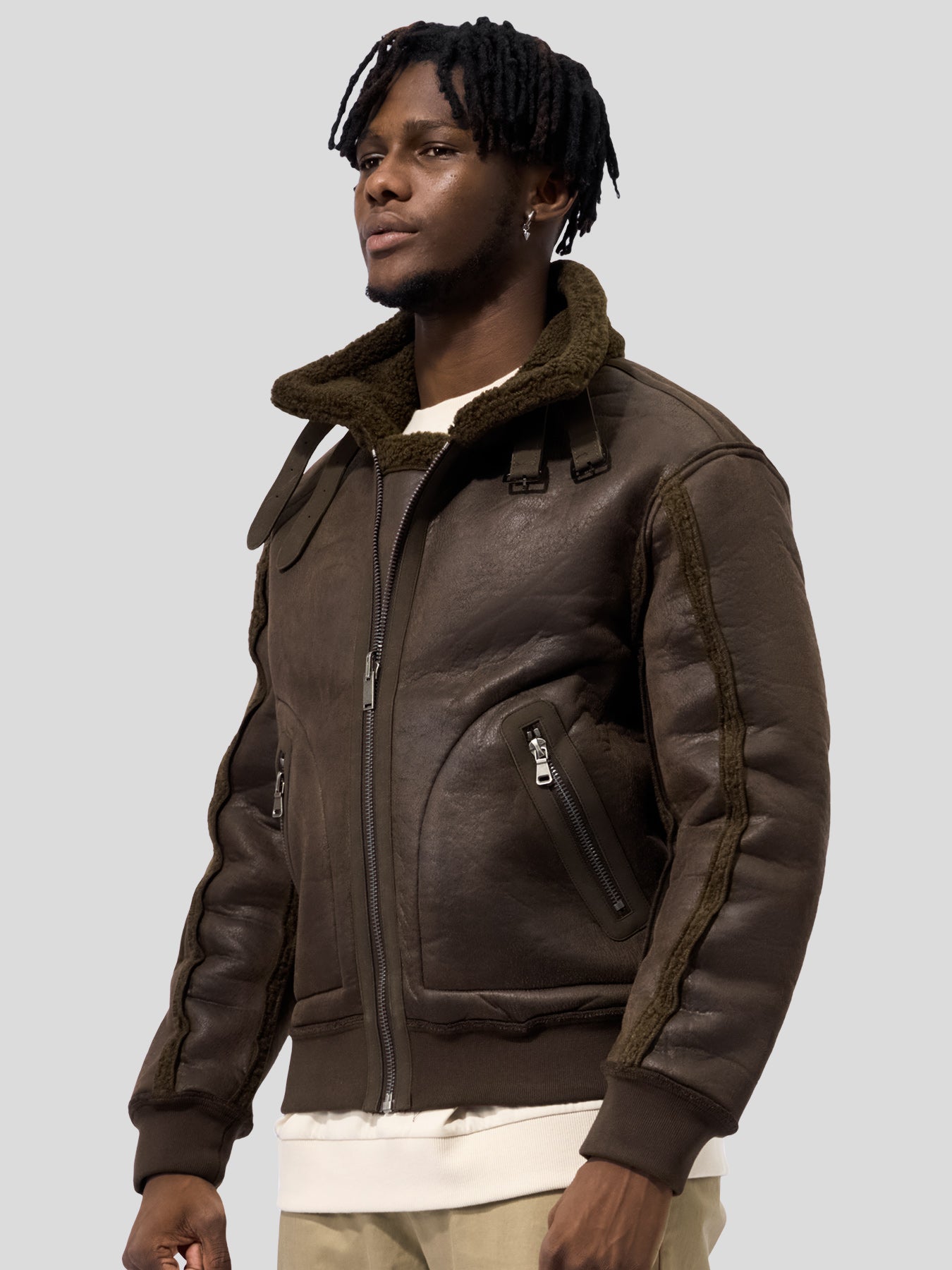 ‌Reversible Faux Shearling Zip Up Windproof High Collar Jacket‌