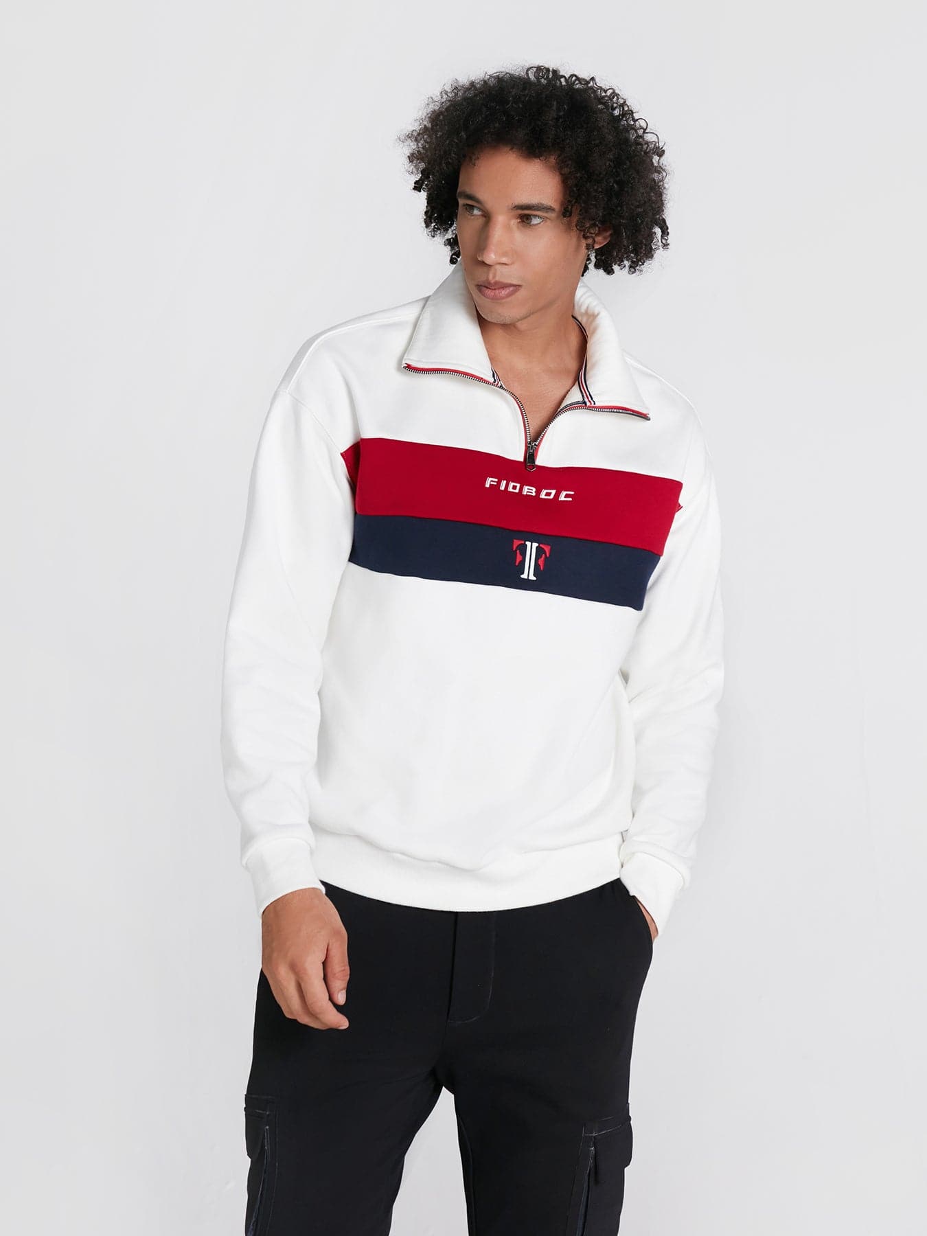 Color Block High Neck Half-Zip Sweatshirt
