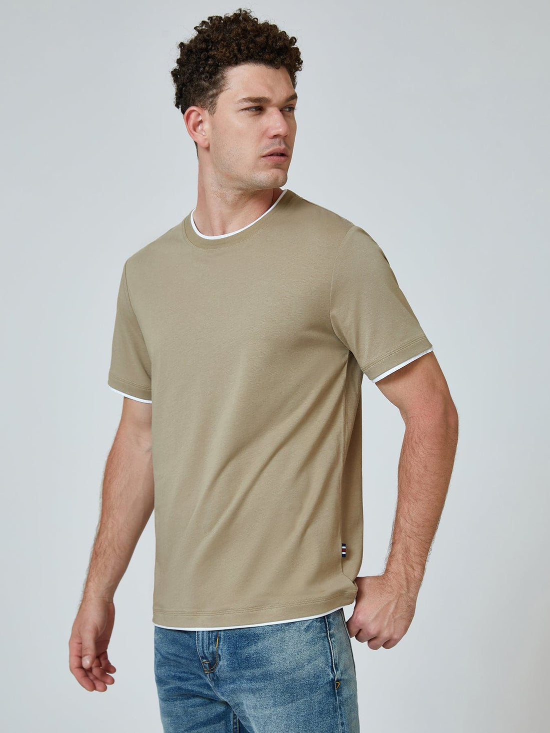 Khaki With White Double Layer Tee